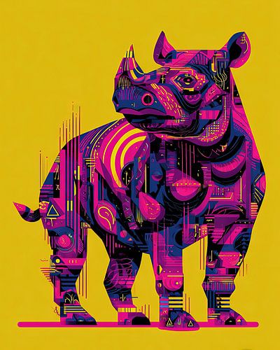 PopArt neon rhinoceros of the urban elemental force