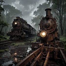 alte Dampf-Lokomotive im Dschungel von Nick Wendt