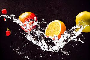 Früchte im Wasserspritzer, Art Illustration