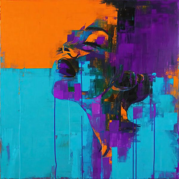 Primaire Kleuren | Oranje Blauw Paars Abstract van De Mooiste Kunst