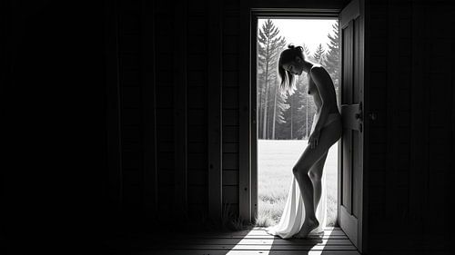 Drempel van Licht – een silhouet in een houten cabin