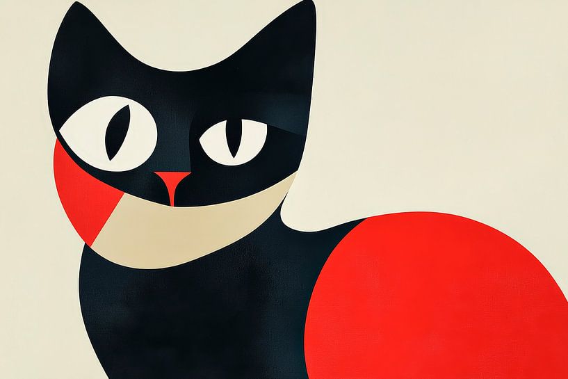Creative black cat in red and beige by Poster Art Shop