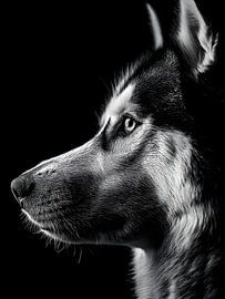 Watchful gaze - Husky in black and white by drdigitaldesign