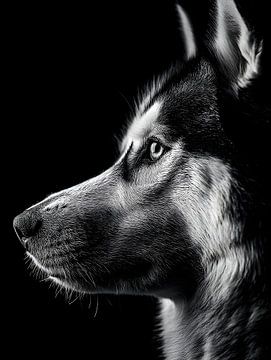 Regard vigilant - Husky en noir et blanc sur drdigitaldesign