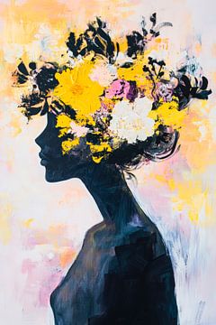 Flower head silhouette in bright colours by Poster Art Shop
