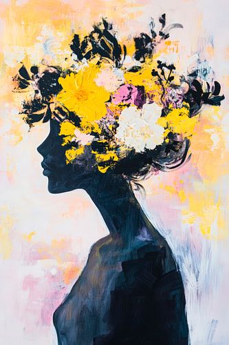 Tête de fleur silhouette dans des couleurs vives