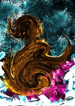 Abstracte collagetechniek in turkoois, goud en paars van KalliDesignShop