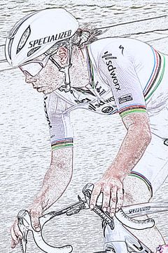 Lotte Kopecky Wereld kampioen in de witte broek tekening van FreddyFinn