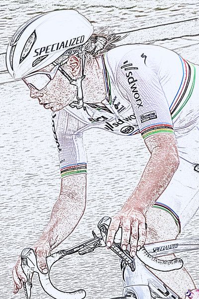 Lotte Kopecky Wereld kampioen in de witte broek tekening van FreddyFinn