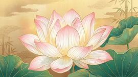 Elegant Pink Lotus Blossom with Golden Oriental Details by Siti Zuliana