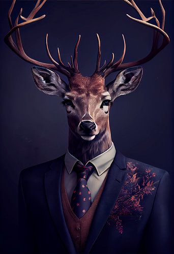 Stately standing portrait of a Deer in a suit