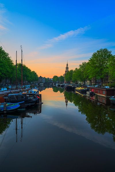 View across the Kromme Waal at the Montelbaan tower, 2020 by Amsterdam.Photos
