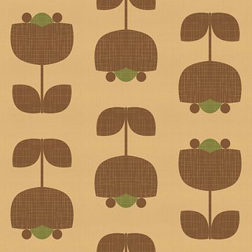 Mid century retro tulpen in bruin en groen van Dina Dankers