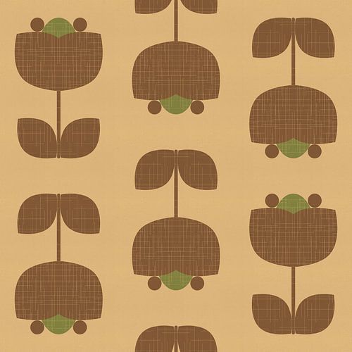 Mid century retro tulpen in bruin en groen