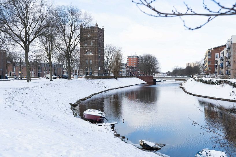 Water tower in the snow by Marjo van Balen