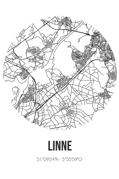 Linne (Limburg) | Map | Black and white by Prints of Place