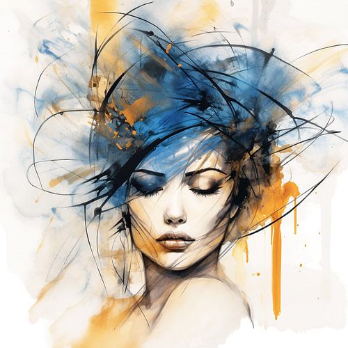 Portrait de femme, aquarelle expressionniste