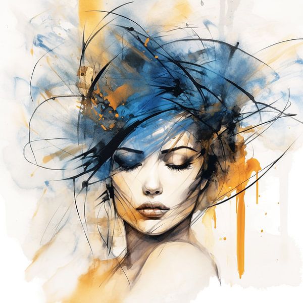 Porträt Frau, Expressionistisches Aquarell von Color Square