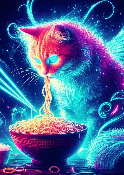 Chat mangeant des nouilles fantaisie par San Creative