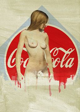 Erotisch naakt - naakte vrouw tegen het iconische Coca-Cola-logo