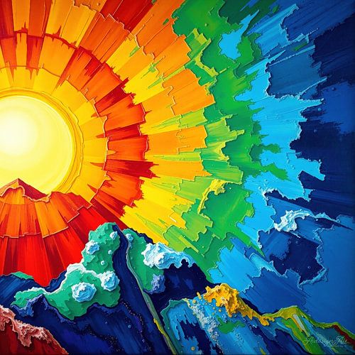 In het volle licht van ontvouwing - Een ontmoeting met de zon op het hoogtepunt van haar uitstraling, gevangen in kleur, beweging en structuur