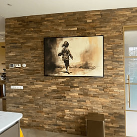 Kundenfoto: Japanisches Mädchen banksy wabi sabi japandi Stil neutrale Farben von Dream Designs art work, auf Leinwand