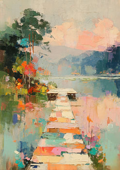 Footbridge on the lake - Impressionist oil painting
