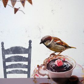 Collage Kunst Print - Vogel vrienden feestje van Angela Peters