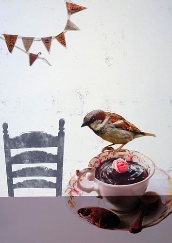 Collage Kunst Print - Vogel vrienden feestje