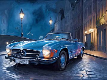 Mercedes-Benz SL Cabriolet in de stad bij nacht