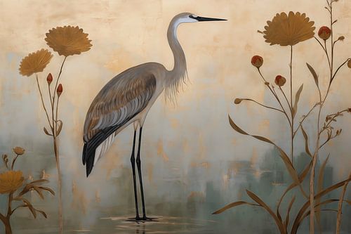 Purple heron in the water by Caroline Guerain