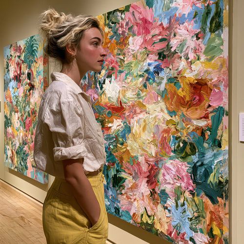 Bloemenpracht in Impasto – Kleurrijk Vrouwelijk Portret