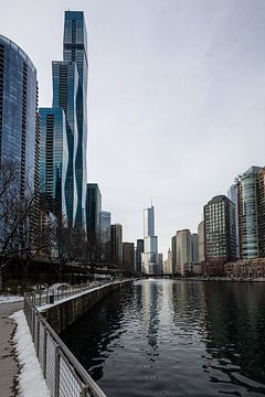 skyline van Chicago vanaf de rivier met uitzicht op trump tower van Eric van Nieuwland
