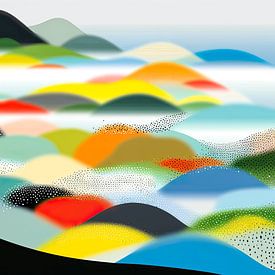 Abstrakte Landschaft aus farbigen Hügeln und weichen Rundungen von May