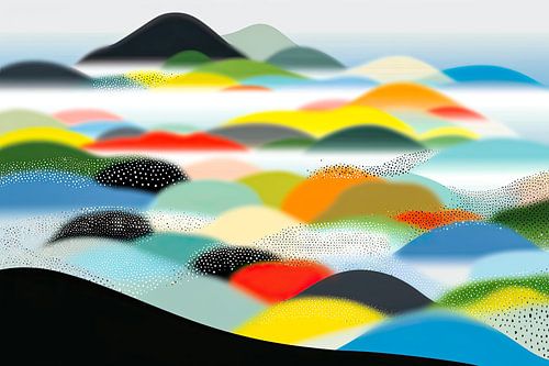 Paysage abstrait composé de collines colorées et de courbes douces