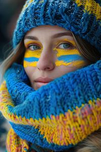 Porträt mit den Farben der ukrainischen Flagge von Egon Zitter