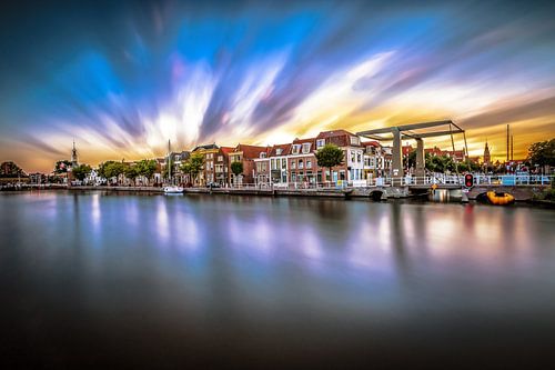The old port of Alkmaar with a beautiful sunset