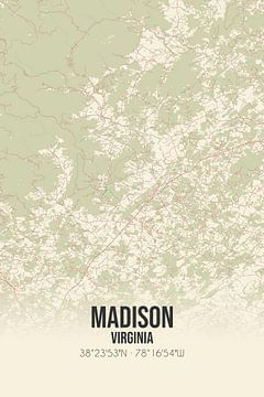 Vintage landkaart van Madison (Virginia), USA. van MijnStadsPoster