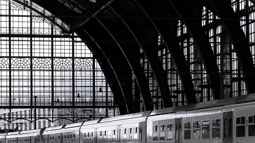 Lignes de la gare d'Anvers en noir et blanc par Margaret Lampers
