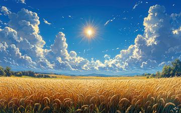 Goldene Felder unter einem strahlenden Himmel