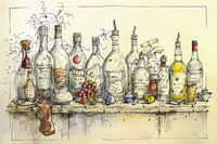 Tekening, stilleven, wijn, feest -5