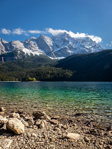 The Zugspitze at Lake Eibsee in Bavaria.