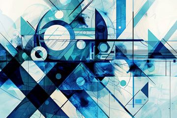 Blauw geometrisch abstract van Poster Art Shop