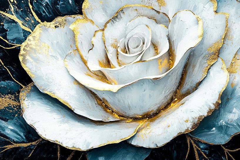 Abstracte witte roos met goud van Art & Soul Creations