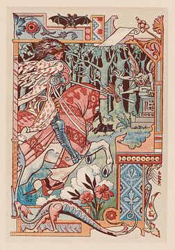 Ridder te paard richt zijn lans tegen een duivelin door Eugène Grasset van Peter Balan