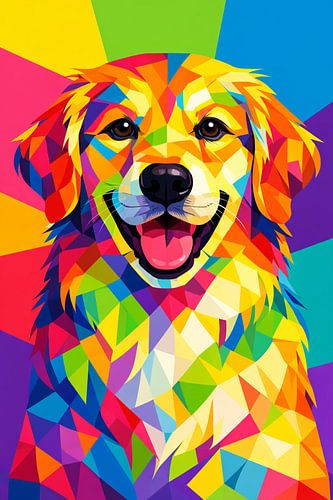 Golden Joy – Art géométrique représentant un retriever