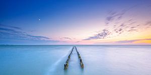 Sonnenuntergang und Mond über dem IJsselmeer
