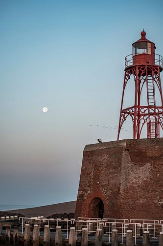 Vuurtoren bij Volle Maan Rust boven de Zee Vlissingen