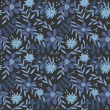 Tropische blauwe bloemen - industrieel modern jungle van Studio Hinte