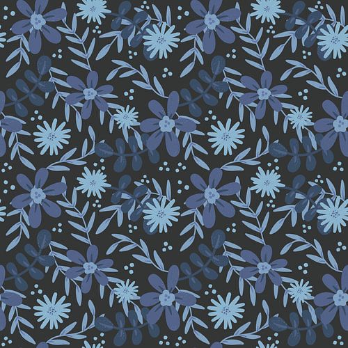 Tropical blue flowers - industrial modern jungle